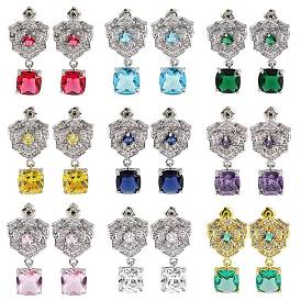 Rack Plating Brass Micro Pave Cubic Zirconia Dangle Stud Earrings, Flower