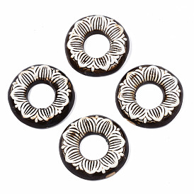 Vintage Floral Donut Porcelain Big Pendants, Carved Style Ceramic Pendants