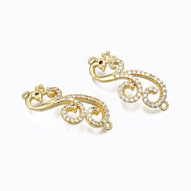 Brass Micro Pave Cubic Zirconia Links Connectors, Nickel Free, Phoenix, Clear & Brown