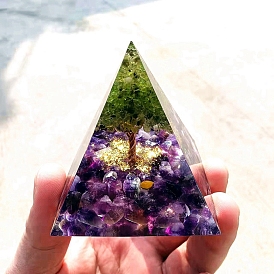 Resin Organite Pyramids, with Natural Amethyst Chips, Home Display Decorations, Tree of Life
