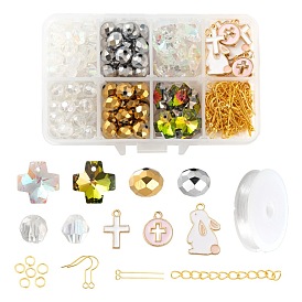 Kits de fabrication de boucles d'oreilles sur le thème de Pâques, y compris les perles de verre et les breloques, Pendentifs en émail , crochets de boucle d'oreille en fer et chaîne d'extrémité et anneau de saut, goupilles en laiton, Fil cristal, fil élastique