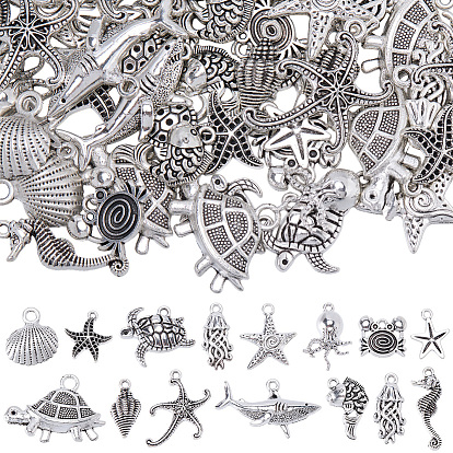 60 подвески из цинкового сплава в тибетском стиле, морские животные амулеты, разнообразные
