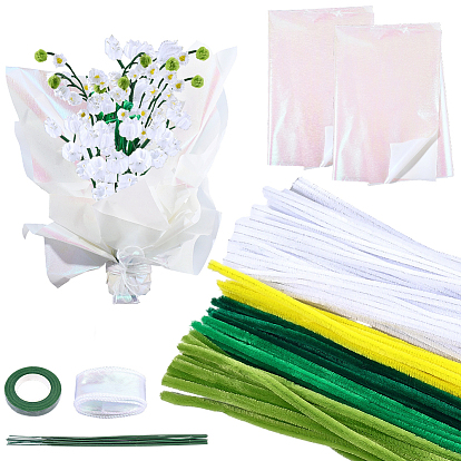 Наборы для рукоделия: гирлянда из синели и мишуры своими руками., включая стебель синели, железный стебель цветочный пруток, нейлон органза лента, Полиэстер и бумажная оберточная упаковка и малярная лента