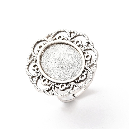 Старинные регулируемые железные компоненты цветок палец кольцо настройки ободок сплав кабошон, без кадмия и без свинца, овальный поднос: 13x18 мм, 17 мм