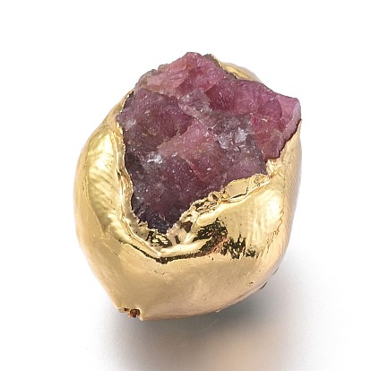 Natural Tourmaline Beads, with Golden Plated Brass Edge, Rough Raw Stone, Nuggets