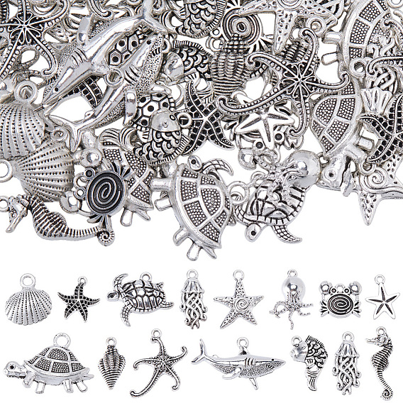 60 подвески из цинкового сплава в тибетском стиле, морские животные амулеты, разнообразные