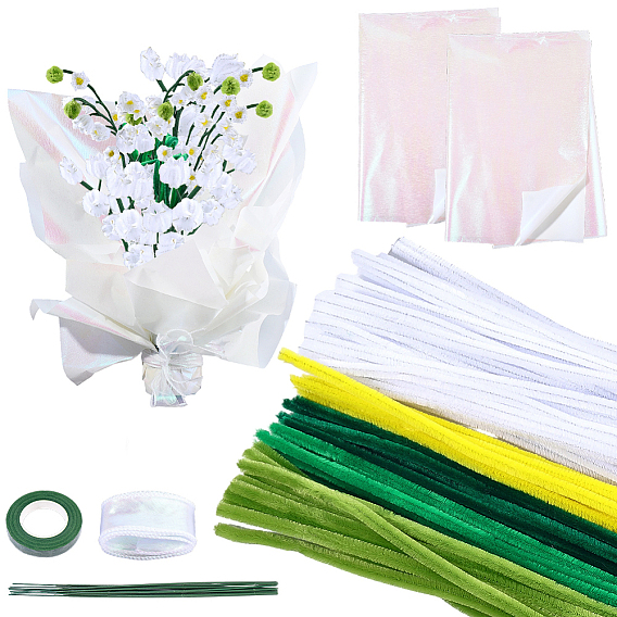 Наборы для рукоделия: гирлянда из синели и мишуры своими руками., включая стебель синели, железный стебель цветочный пруток, нейлон органза лента, Полиэстер и бумажная оберточная упаковка и малярная лента