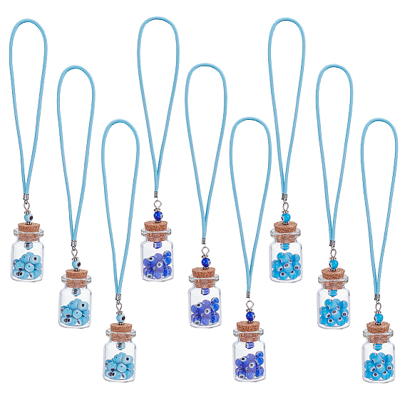 9шт 3 цвета стеклянные бутылки подвесные украшения, с бусинами лампворк от сглаза внутри, для автомобильных подвесных украшений