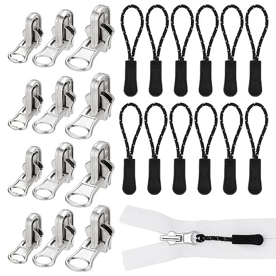Zinc Alloy Zipper Sliders, with Plastic Zipper Puller Strap