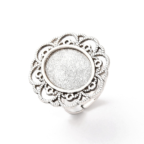 Старинные регулируемые железные компоненты цветок палец кольцо настройки ободок сплав кабошон, без кадмия и без свинца, овальный поднос: 13x18 мм, 17 мм