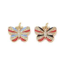 Brass Micro Pave Clear Cubic Zirconia Pendants, with Enamel and Jump Ring, Real 18K Gold Plated, Butterfly
