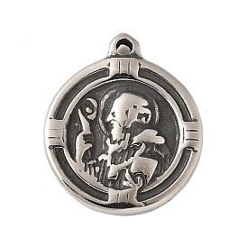 304 подвески из нержавеющей стали в тибетском стиле, плоские круглые с святым Бенедиктом
