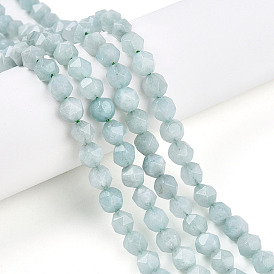 Natural Myanmar Jade/Burmese Jade Beads Strands, Star Cut Round Beads, Faceted, Dyed
