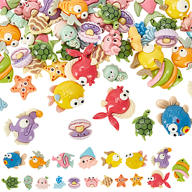 50Pcs Ocean Theme Opaque Resin Decoden Cabochons, Mixed Shapes