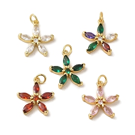 Brass Micro Pave Cubic Zirconia Pendants, Real 18K Gold Plated, Flower
