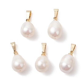 Подвески из натурального пресноводного жемчуга, Рисовые подвески с 304 защелкивающимися креплениями из нержавеющей стали, цветочный белый