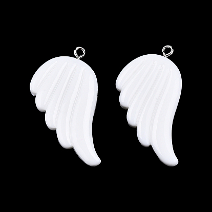 Pendentifs en résine opaque, charmes d'ailes, avec boucles en fer plaqué platine