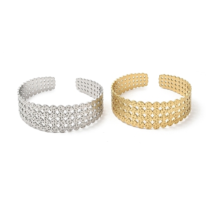 304 Stainless Steel Cuff Bangles, Hammered Flat Round Open Bangles for Women