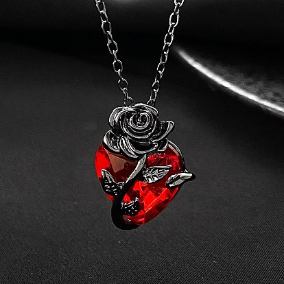 Valentine's Day Theme Alloy Pendant Necklaces, Rose