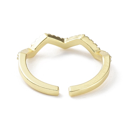 Anneaux ouverts en laiton plaqué micro pavé de zircone cubique transparente, bague de manchette plaquée longue durée pour femme, sans plomb et sans cadmium