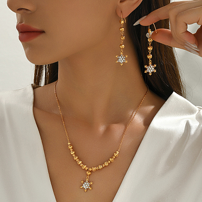 Комплекты серег и ожерелий из винтажной латуни с микропаве из прозрачных кубических цирконий в форме снежинок для женщин