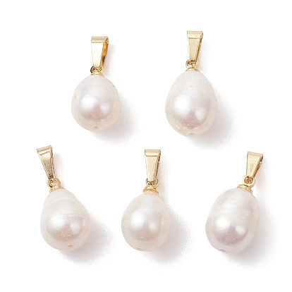 Подвески из натурального пресноводного жемчуга, Рисовые подвески с 304 защелкивающимися креплениями из нержавеющей стали, цветочный белый