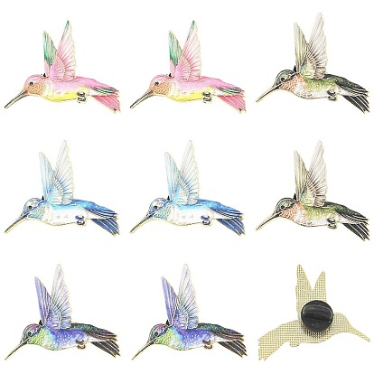 8Pcs 4 Colors Hummingbird Enamel Pins, Alloy Badge for Backpack Clothes, Golden