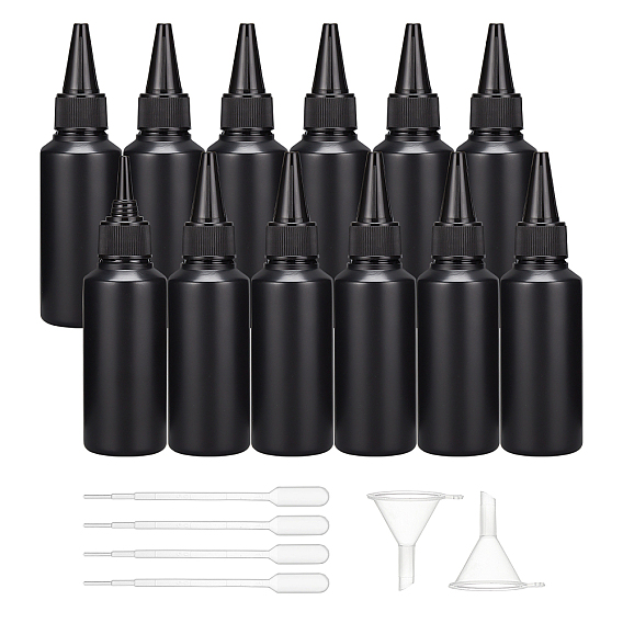 60ml 15Pcs Black Polyethylene(PE) Squeeze Bottles, Dispensing Bottles, with Twist Top Cap, with 2Pcs Funnel & 4Pcs Transfer Pipette