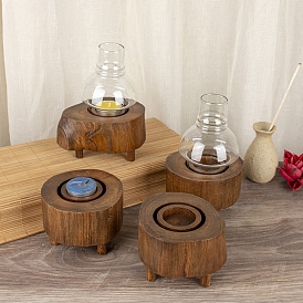 Round Candlesticks, Wood Candle Holders, with Feet