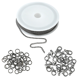 Kit de fabrication de collier de bracelet de chaîne de bricolage, y compris les fermoirs à pince de homard en alliage de zinc, chaînes torsadées en fer et anneaux de saut