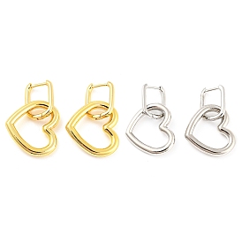 Rack Plating Brass Heart Dangle Hoop Earrings, Long-Lasting Plated, Lead Free & Cadmium Free