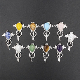 Gemstone Pendants, with Platinum Plated Brass Findings, Wing with Key Charms