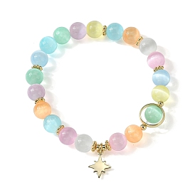 Эластичные браслеты из натурального селенита карамельного цвета диаметром 8 мм, круглые, из натурального селенита, золотистые латунные браслеты со звездами для женщин