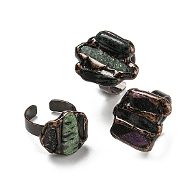 Irregular Rectangle Natural Ruby in Zoisite Open Cuff Rings, Red Copper Tin Finger Ring, Cadmium Free & Lead Free