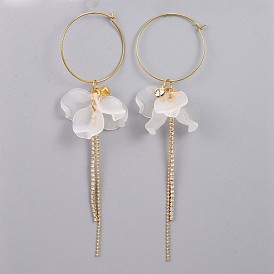 Brass Wine Glass Charm Rings Dangle Hoop Earrings, with Transparent Acrylic Pendants and Brass Rhinestone Cup Chain