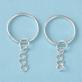 Iron Split Key Rings, with Curb Chains, Keychain Clasp Findings, 25x2mm