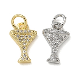 Rack Plating Brass Micro Pave Cubic Zirconia Pendants, Long-Lasting Plated, Lead Free & Cadmium Free, Cup Charms, with Jump Ring