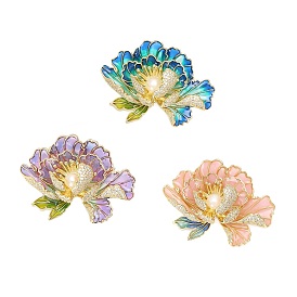 Broche fleur en zircone cubique et perle naturelle, accessoire de broche de revers en laiton doré