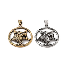 Viking 304 Stainless Steel Pendants, Star with Wolf Head Charm