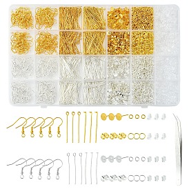 Ensembles de découvertes de boucles d'oreilles en matériaux mixtes en or et en argent, avec une pince à perles