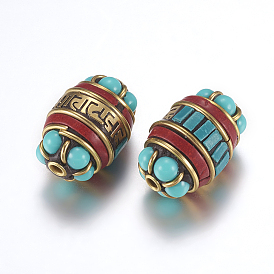 Индонезийские бусины ручной работы, с латунной фурнитурой , без никеля , баррель, сырой (без покрытия)