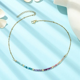 Натуральные граненые круглые бусины из родонита, апатита, аметиста, рубина и солнечного камня 304 цепочки из нержавеющей стали в виде спутников, красочный