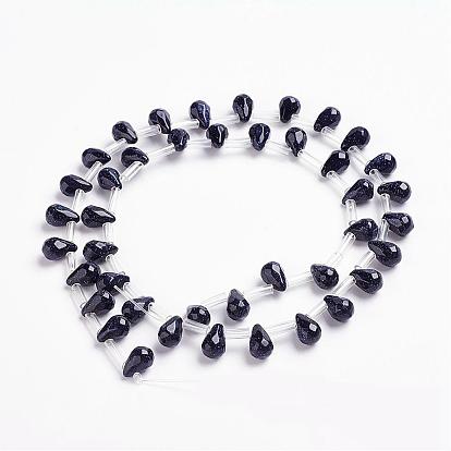 Synthetic Blue Goldstone Beads Strands, Top Drilled Beads, Teardrop, Faceted