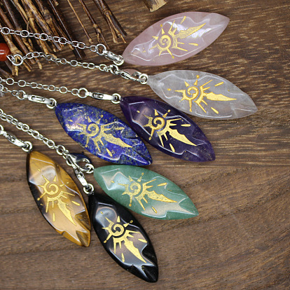 Натуральный драгоценный камень конский глаз биолокационный маятник большие подвески, с чакра-драгоценным камнем и металлической фурнитурой, а также тройными лунными чарами