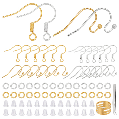 Набор для самостоятельного поиска сережек, включая латунные открытые соединительные кольца и крючки для сережек, пластиковые гайки для ушей, пинцет из нержавеющей стали, медные кольца