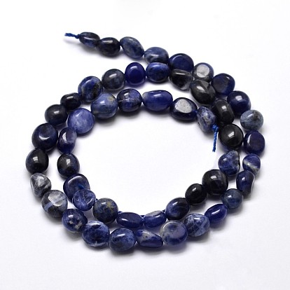 Natural Sodalite Nuggets Beads Strands, Tumbled Stone, 5~10x6~7x3~7mm, hole: 1mm, about 14.9 inch ~15.7 inch