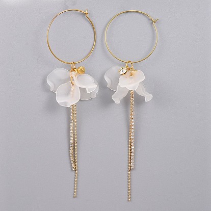 Brass Wine Glass Charm Rings Dangle Hoop Earrings, with Transparent Acrylic Pendants and Brass Rhinestone Cup Chain