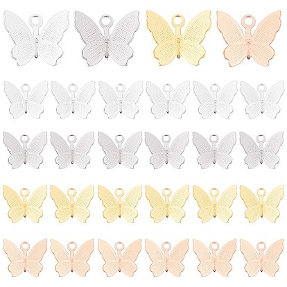 40 piezas 4 colores dijes de latón, larga duración plateado, mariposa