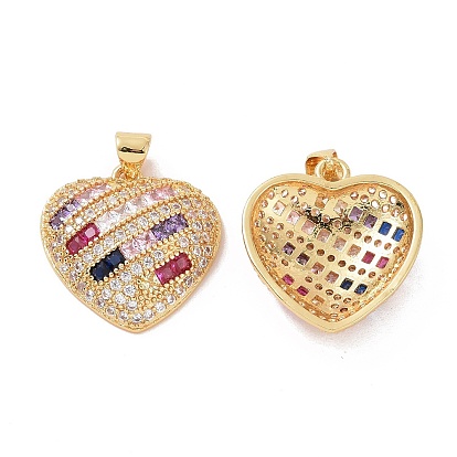 Brass Micro Pave Cubic Zirconia Pendants, Cadmium Free & Lead Free, Heart Charm