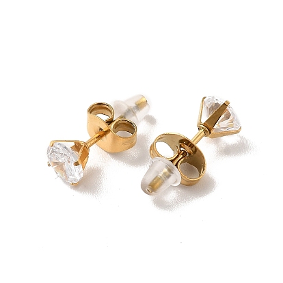 Clear Cubic Zirconia Butterfly Pendant Necklace & Diamond Stud Earrings, 304 Stainless Steel Jewelry Set for Women
